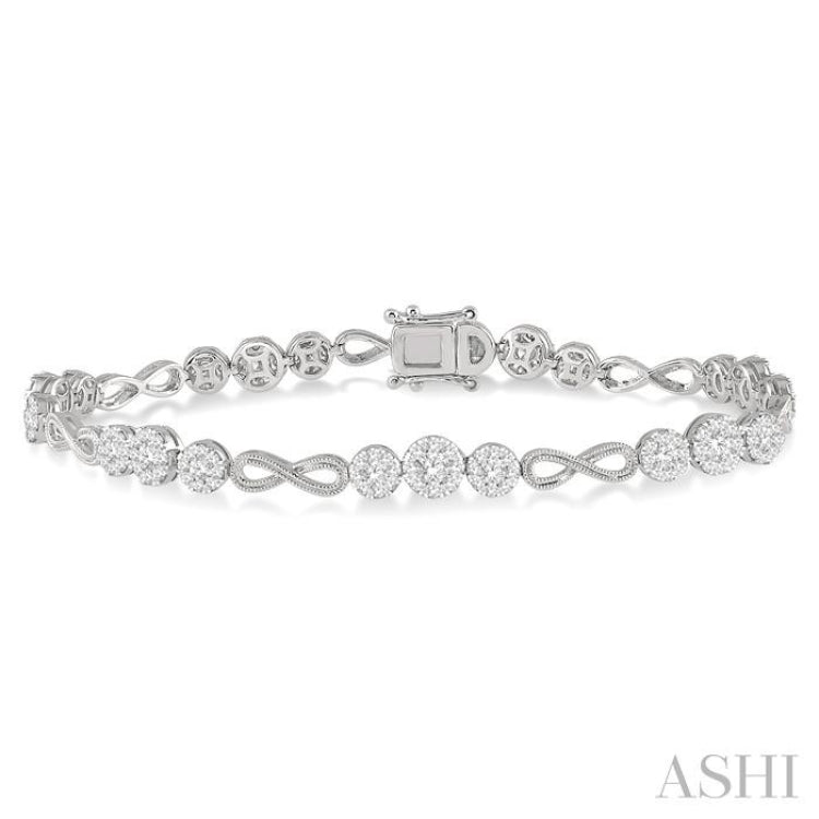 2 1/2 Ctw Tri-Mount Set & Milgrain Infinity Link Lovebright Round Cut Diamond Bracelet in 14K White Gold