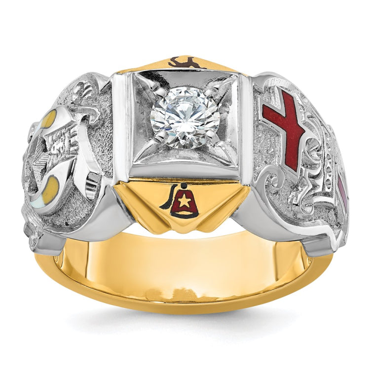 IBGoodman Sterling Silver and Gold-plated Men's Polished and Textured with Multi-color Enamel and CZ Knights Templar Masonic Shriner's Ring