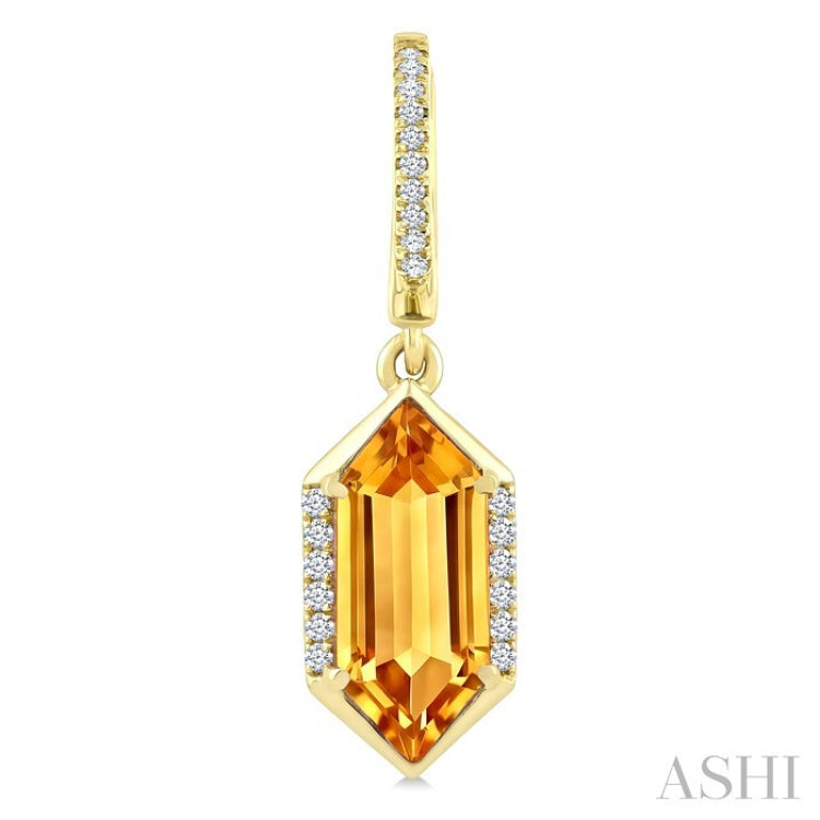 12X5 MM Evoque Gemstones Hexagon Shape Citrine and 1/5 Ctw Round Cut Diamond Semi-Precious Earrings in 10K Yellow Gold
