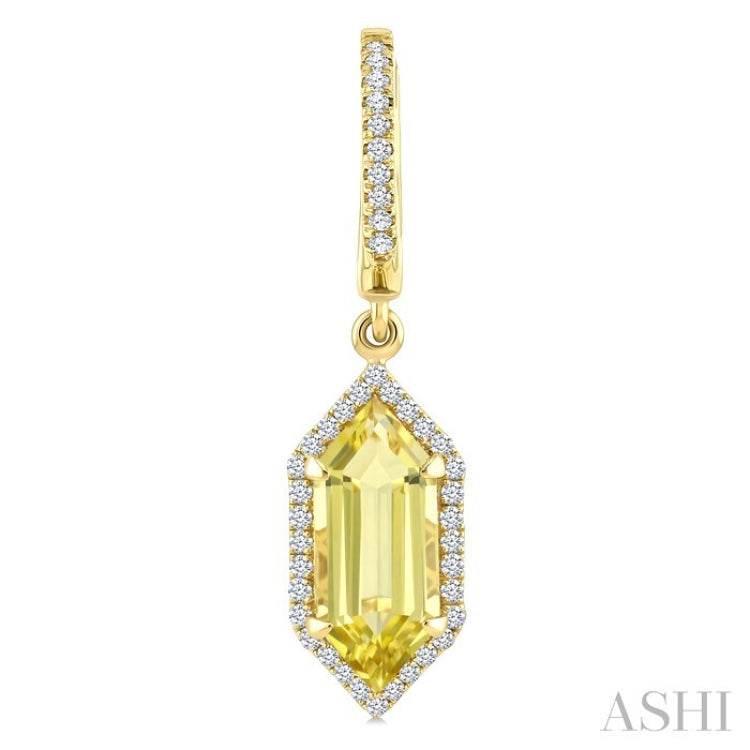 12X5 MM Evoque Gemstones Hexagon Shape Lemon Quartz and 1/3 Ctw Round Cut Diamond Semi-Precious Earrings in 10K Yellow Gold