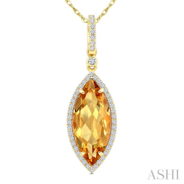 16X7 MM Evoque Gemstone Marquise Shape Citrine and 1/5 Ctw Round Cut Diamond Semi-Precious Pendant With Chain in 10K Yellow Gold
