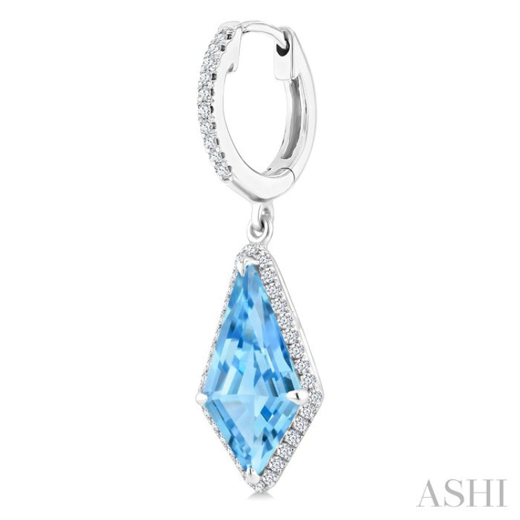 14X7 MM Evoque Gemstones Kite Shape Blue Topaz and 1/3 Ctw Round Cut Diamond Semi-Precious Earrings in 14K White Gold