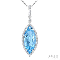 16X7 MM Evoque Gemstones Marquise Shape Blue Topaz and 1/5 Ctw Round Cut Diamond Semi-Precious Pendant With Chain in 10K White Gold