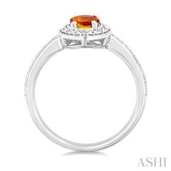 7X5 MM Oval Shape Citrine and 1/50 Ctw Round Cut Diamond Semi-Precious Ring in Sterling Silver