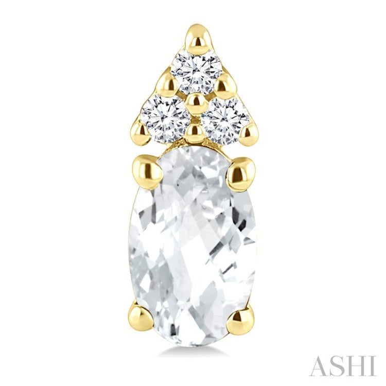 1/20 Ctw Oval Cut 5X3 MM White Topaz and Round Cut Diamond semi-precious Earrings in 10K Yellow Gold