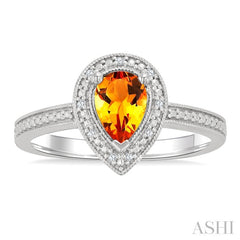 7X5 MM Pear Shape Citrine and 1/50 Ctw Round Cut Diamond Semi-Precious Ring in Sterling Silver