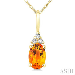 1/50 Ctw Oval Cut 6X4 MM Citrine and Round Cut Diamond semi-precious Pendant With Chain in 10K Yellow Gold