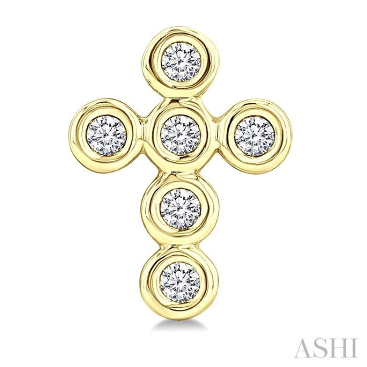 1/10 Ctw Round Cut Diamond Bezel Set Cross Petite Earrings in 10K Yellow Gold