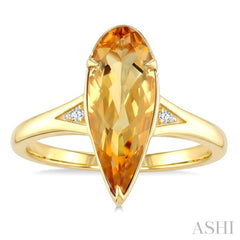 16X6 MM Evoque Gemstone Pear Shape Citrine and 1/50 Ctw Round Cut Diamond Semi-Precious Ring in 10K Yellow Gold