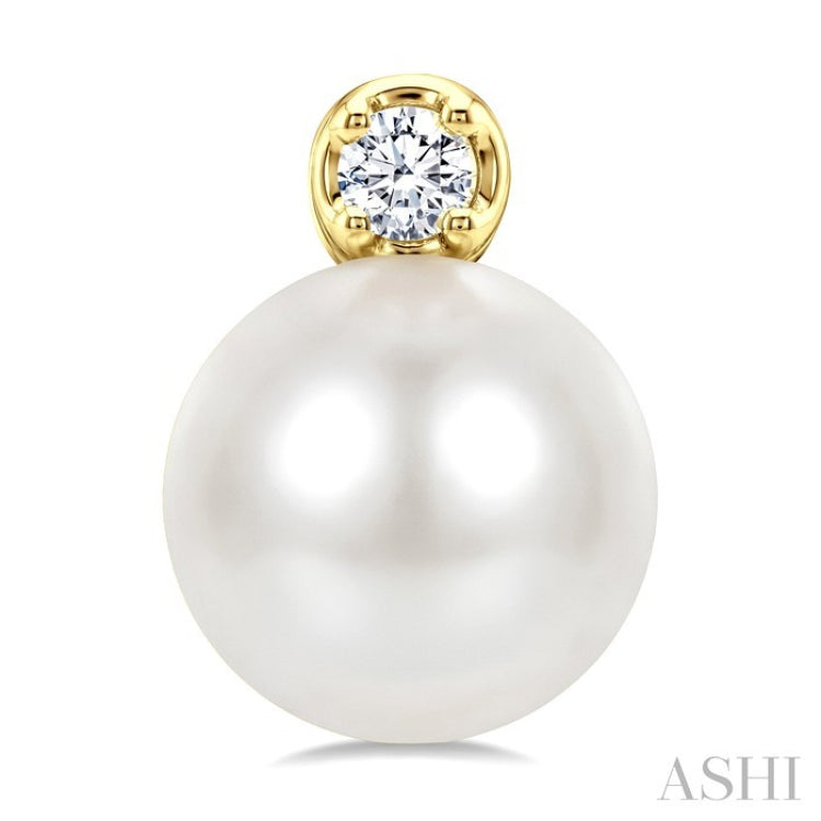 6 MM Cultured Pearl and 1/20 Ctw Round Cut Diamond Fashion Earrings in 10K Yellow Gold