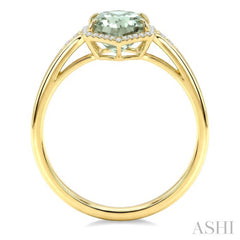 16X6 MM Evoque Gemstone Hexagon Shape Green Amethyst and 1/5 Ctw Round Cut Diamond Semi-Precious Ring in 10K Yellow Gold