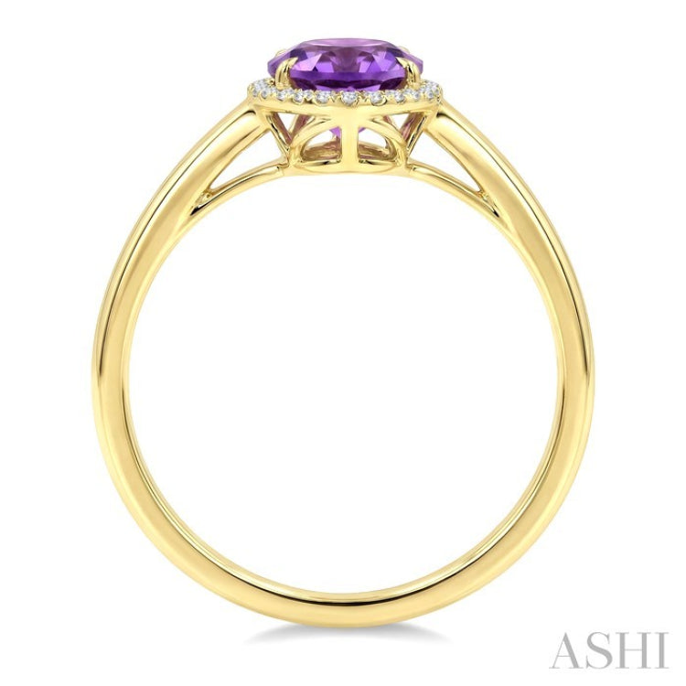 16X6 MM Evoque Gemstones Oval Shape Amethyst and 1/6 Ctw Round Cut Diamond Semi-Precious Ring in 10K Yellow Gold