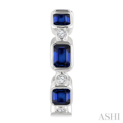 4X3 MM Octagon Shape Sapphire and 1/20 Ctw Bezel Set Round Cut Diamond Fashion Hoop Earrings in 10K White Gold