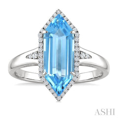 16X6 MM Evoque Gemstones Hexagon Shape Blue Topaz and 1/5 Ctw Round Cut Diamond Semi-Precious Ring in 10K White Gold