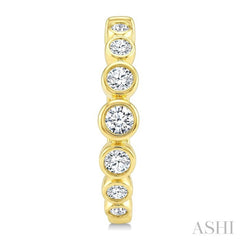 1/4 Ctw Graduated Bezel Set Round Cut Diamond Fashion Hoop Earrings in 14K Yellow Gold