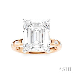 1/3 Ctw Emerald Shape Baguette and Round Cut Diamond Semi-Mount Engagement Ring in 14K Rose and White Gold