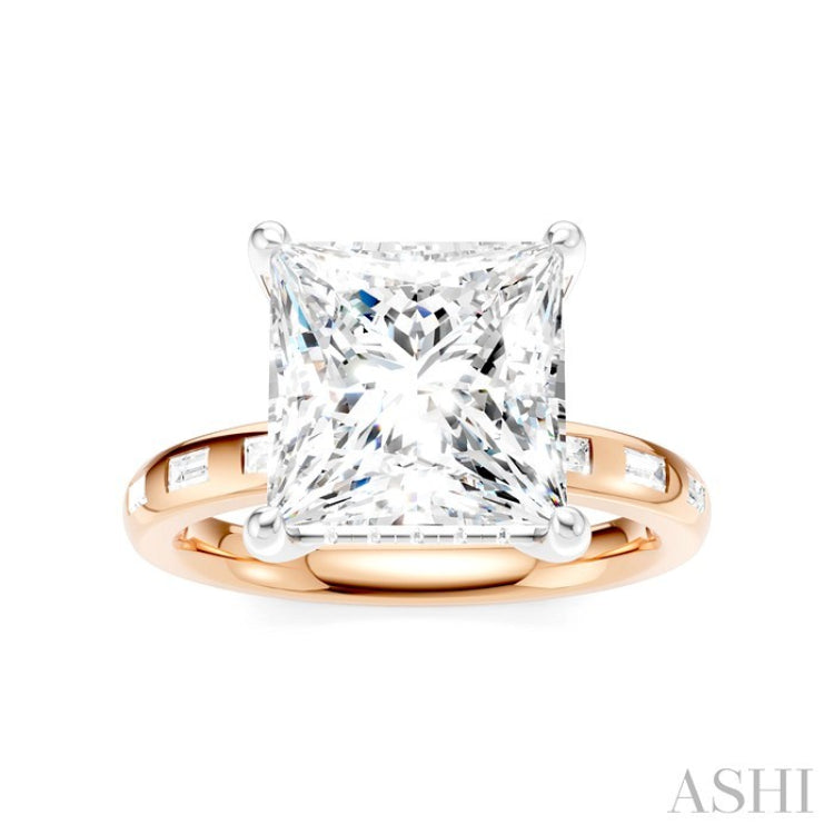 1/3 Ctw Princess Shape Baguette and Round Cut Diamond Semi-Mount Engagement Ring in 14K Rose and White Gold