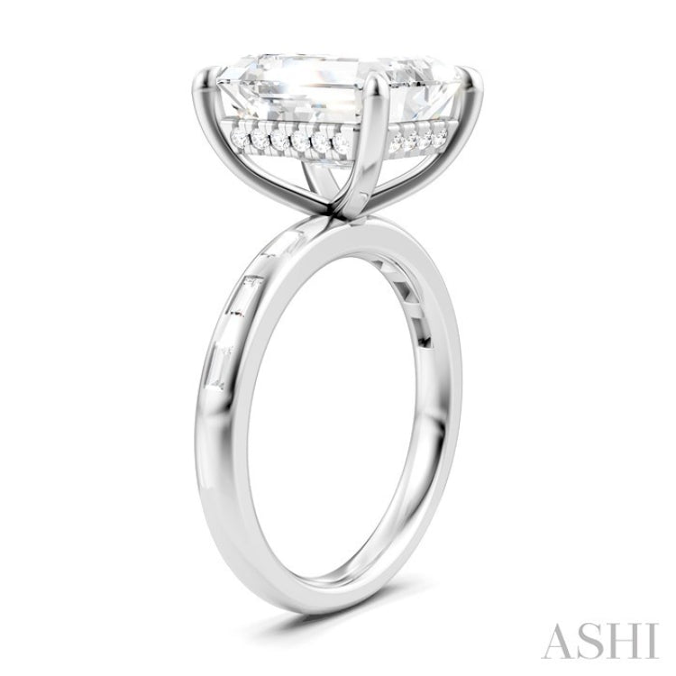 1/3 Ctw Emerald Shape Baguette and Round Cut Diamond Semi-Mount Engagement Ring in 14K White Gold