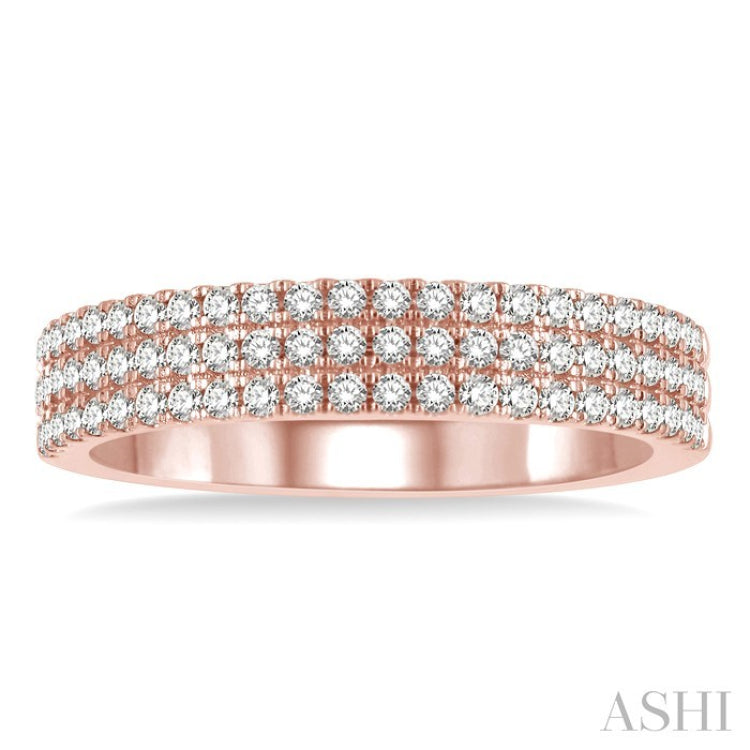 1/2 Ctw Triple Row Round Cut Diamond Wedding Band in 14K Rose Gold