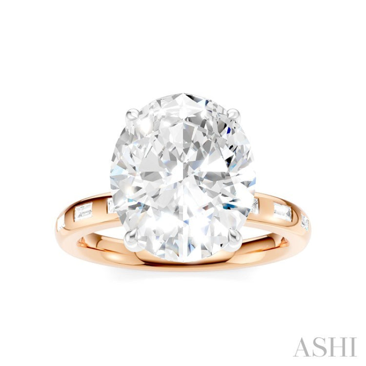 1/3 Ctw Oval Shape Baguette and Round Cut Diamond Semi-Mount Engagement Ring in 14K Rose and White Gold
