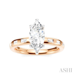1/4 Ctw Marquise Shape Baguette and Round Cut Diamond Semi-Mount Engagement Ring in 14K Rose and White Gold
