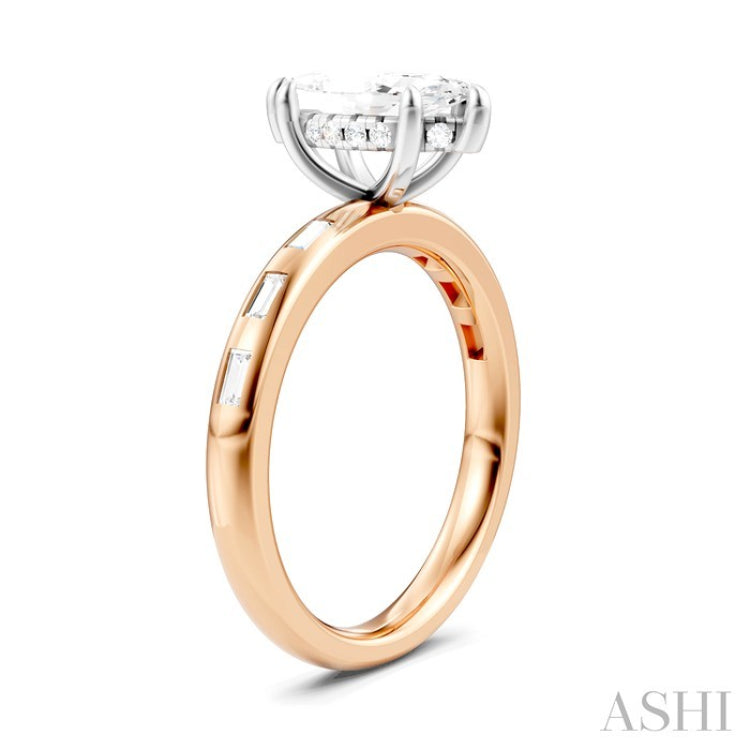 1/4 Ctw Marquise Shape Baguette and Round Cut Diamond Semi-Mount Engagement Ring in 14K Rose and White Gold
