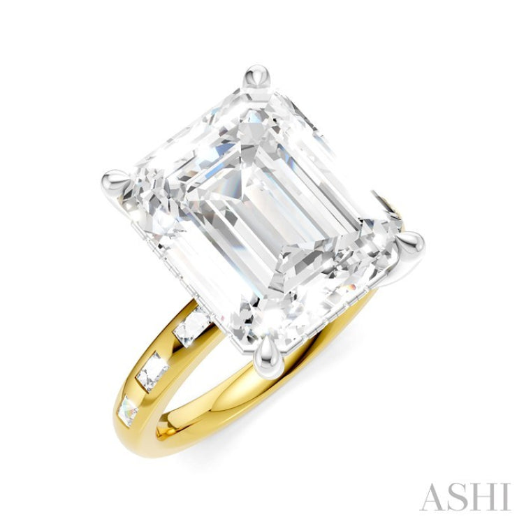 1/3 Ctw Emerald Shape Baguette and Round Cut Diamond Semi-Mount Engagement Ring in 14K Yellow and White Gold