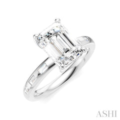 1/4 Ctw Emerald Shape Baguette and Round Cut Diamond Semi-Mount Engagement Ring in 14K White Gold
