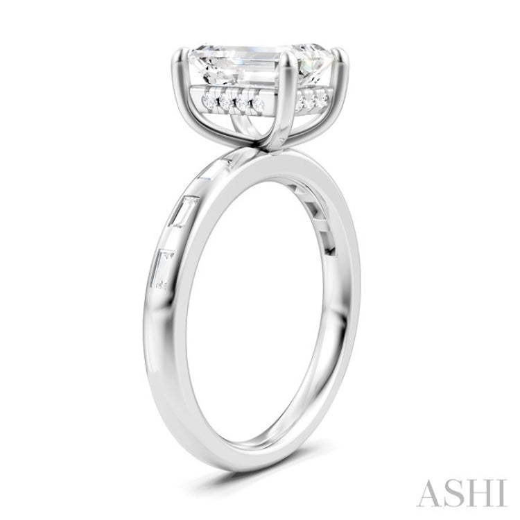 1/4 Ctw Emerald Shape Baguette and Round Cut Diamond Semi-Mount Engagement Ring in 14K White Gold