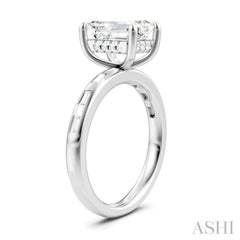 1/4 Ctw Emerald Shape Baguette and Round Cut Diamond Semi-Mount Engagement Ring in 14K White Gold
