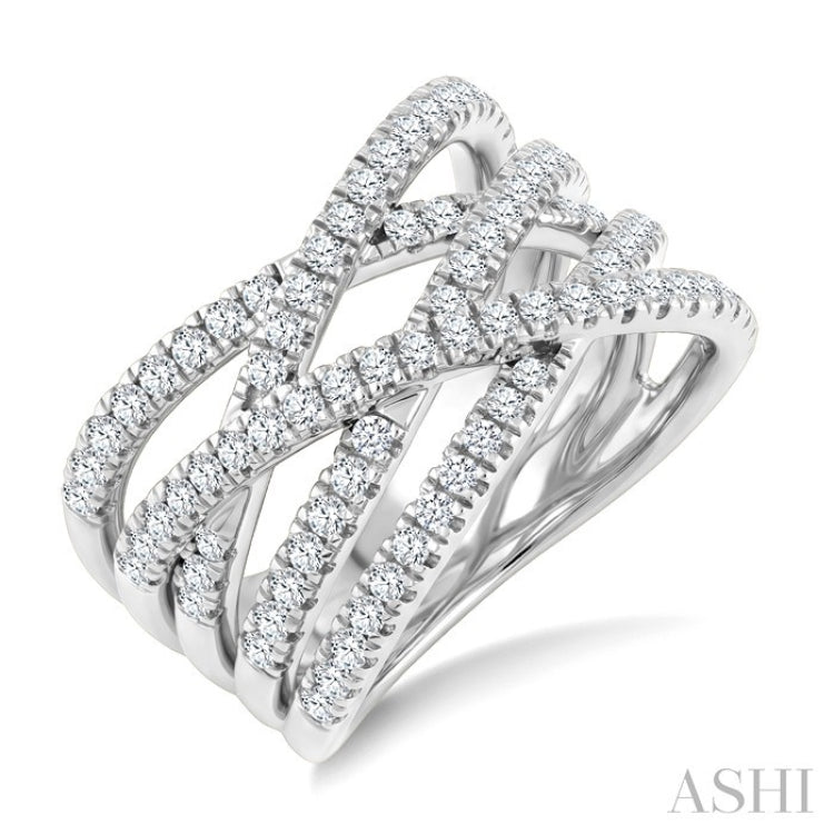 1 Ctw Round Cut Diamond Criss-Cross Bold Fashion Band in 14K White Gold