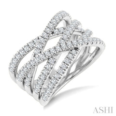 1 Ctw Round Cut Diamond Criss-Cross Bold Fashion Band in 14K White Gold