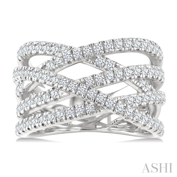 1 Ctw Round Cut Diamond Criss-Cross Bold Fashion Band in 14K White Gold