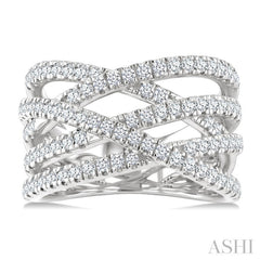 1 Ctw Round Cut Diamond Criss-Cross Bold Fashion Band in 14K White Gold