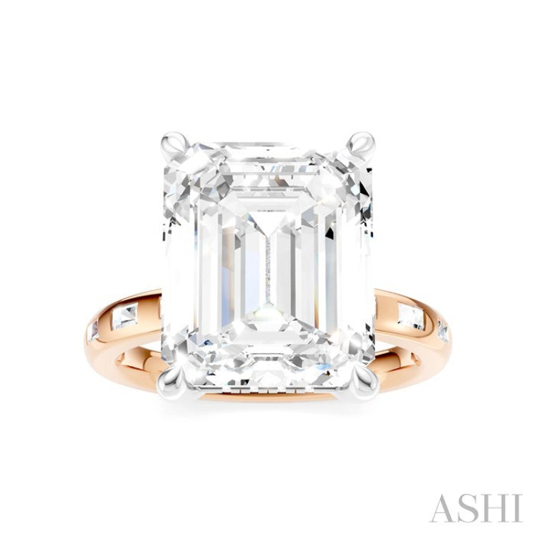 1/3 Ctw Emerald Shape Baguette and Round Cut Diamond Semi-Mount Engagement Ring in 14K Rose and White Gold