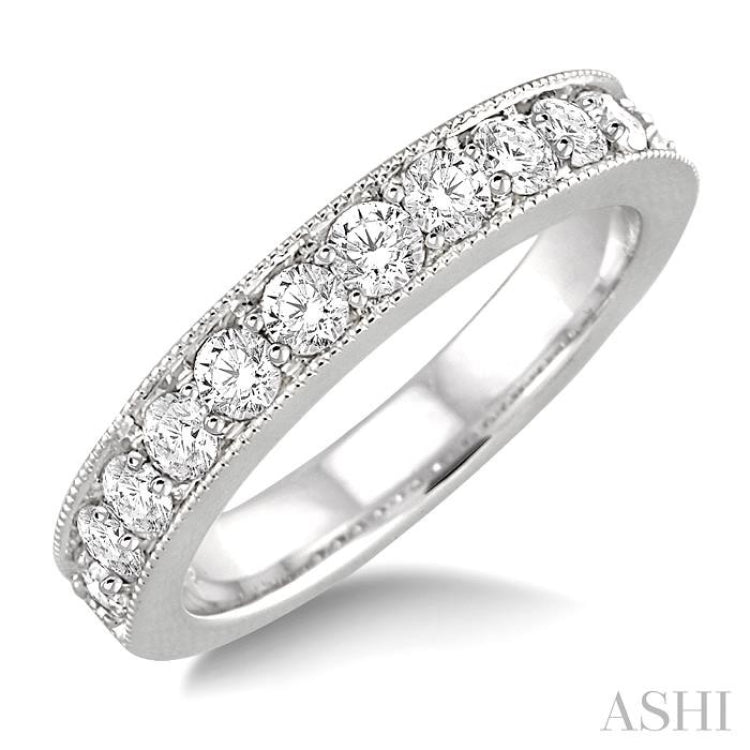 1 Ctw Round Cut Diamond Wedding Band in 14K White Gold