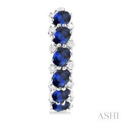 4X3 MM Oval Cut Sapphire and 1/4 Ctw Round Cut Diamond Precious Hoop Earrings in 14K White Gold