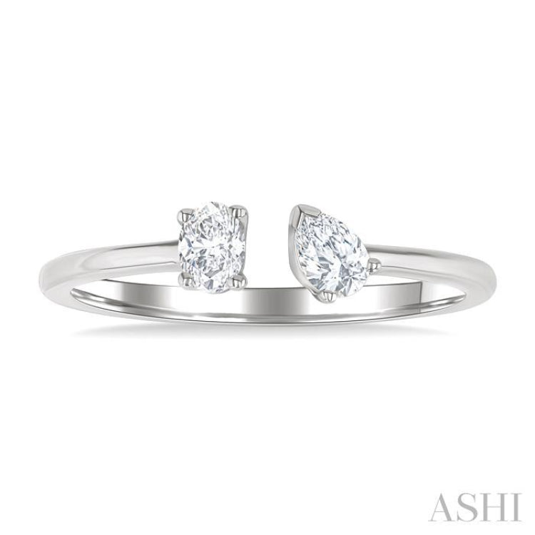 1/3 Ctw Toi Et Moi Oval and Pear Cut Diamond Open Fashion Ring in 14K White Gold