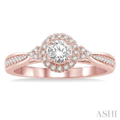 3/8 Ctw Round Center Heart Link Diamond Ladies Engagement Ring with 1/5 Ct Round Cut Center Stone in 14K Rose Gold