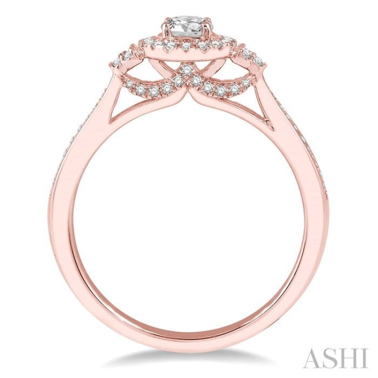 3/8 Ctw Round Center Heart Link Diamond Ladies Engagement Ring with 1/5 Ct Round Cut Center Stone in 14K Rose Gold