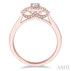 3/8 Ctw Round Center Heart Link Diamond Ladies Engagement Ring with 1/5 Ct Round Cut Center Stone in 14K Rose Gold
