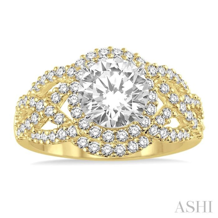 3/4 Ctw Split Criss Cross Shank Round Cut Diamond Semi-Mount Engagement Ring in 14K Yellow and White Gold