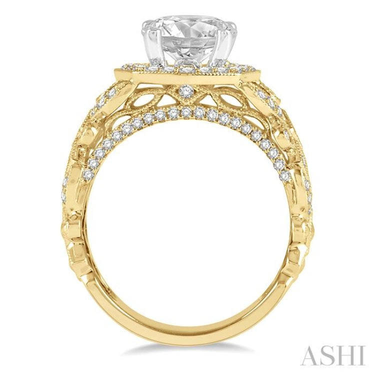 3/4 Ctw Lattice Wide Shank Round Cut Diamond Semi-Mount Engagement Ring in 14K Yellow and White Gold