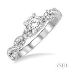 7/8 Ctw Twisted Shank Diamond Engagement Ring With 1/2 Ct Round Cut Center Stone in 14K White Gold