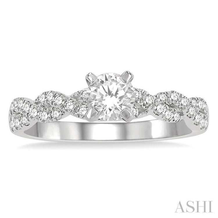 7/8 Ctw Twisted Shank Diamond Engagement Ring With 1/2 Ct Round Cut Center Stone in 14K White Gold