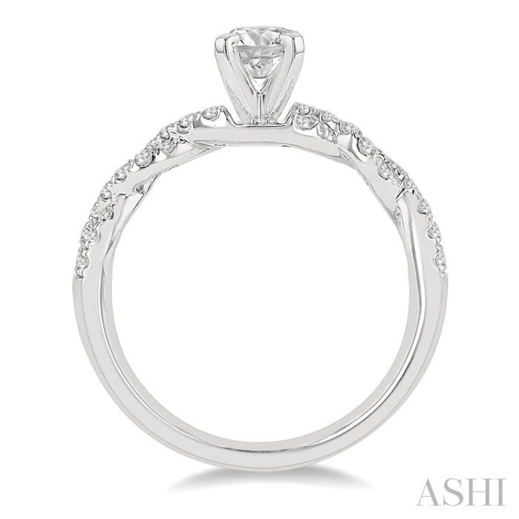 7/8 Ctw Twisted Shank Diamond Engagement Ring With 1/2 Ct Round Cut Center Stone in 14K White Gold