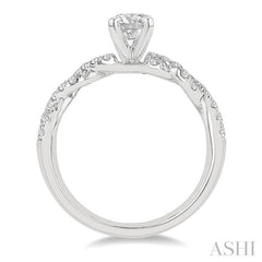 7/8 Ctw Twisted Shank Diamond Engagement Ring With 1/2 Ct Round Cut Center Stone in 14K White Gold