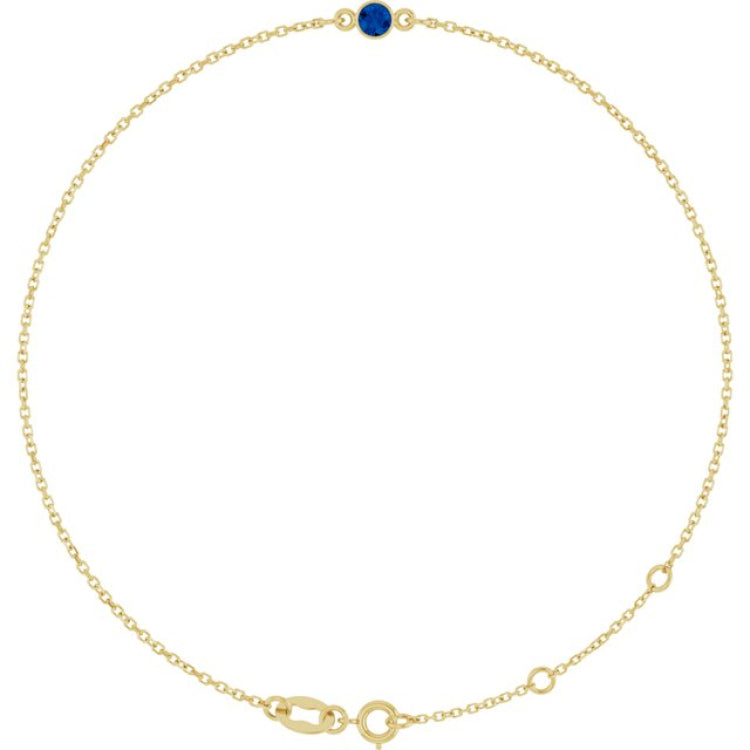 14K Yellow Gold Lab-Grown Blue Sapphire Bezel-Set Solitaire 6 1/2-7 1/2" Bracelet