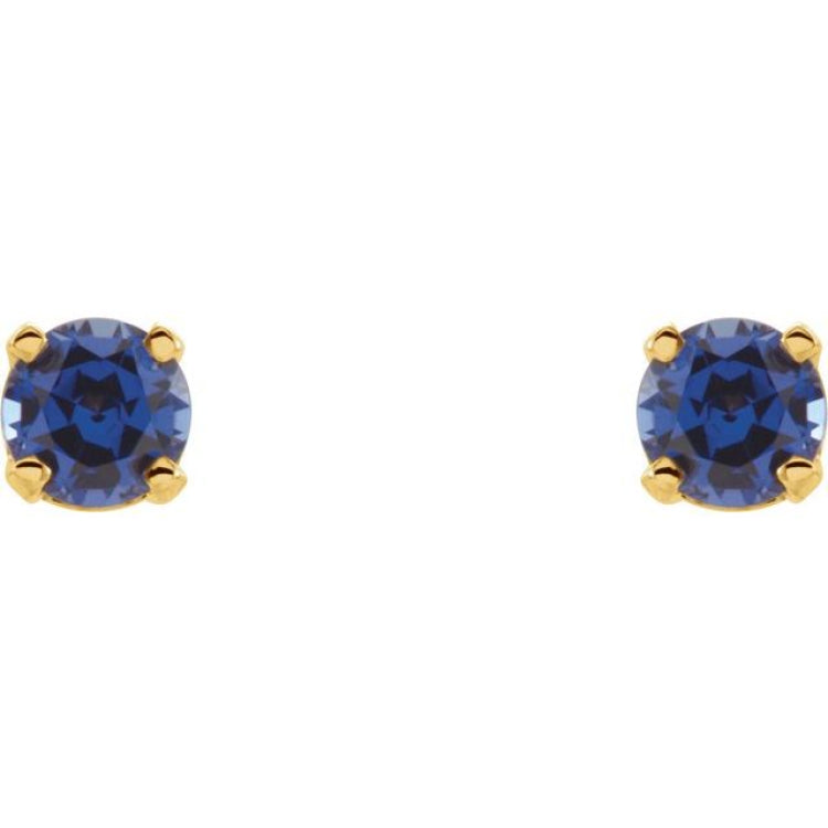 14K Yellow Gold Imitation Blue Sapphire Youth Earrings
