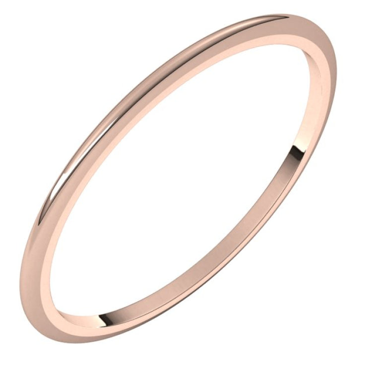 14K Rose Gold 1 mm Half Round Band Size 8.5